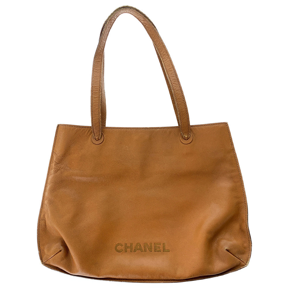 Chanel shoulder tote bag logo brown